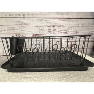 Rubbermaid Black Wire Counter Dish Bottle Flatware Drainer and Mat Vintage
